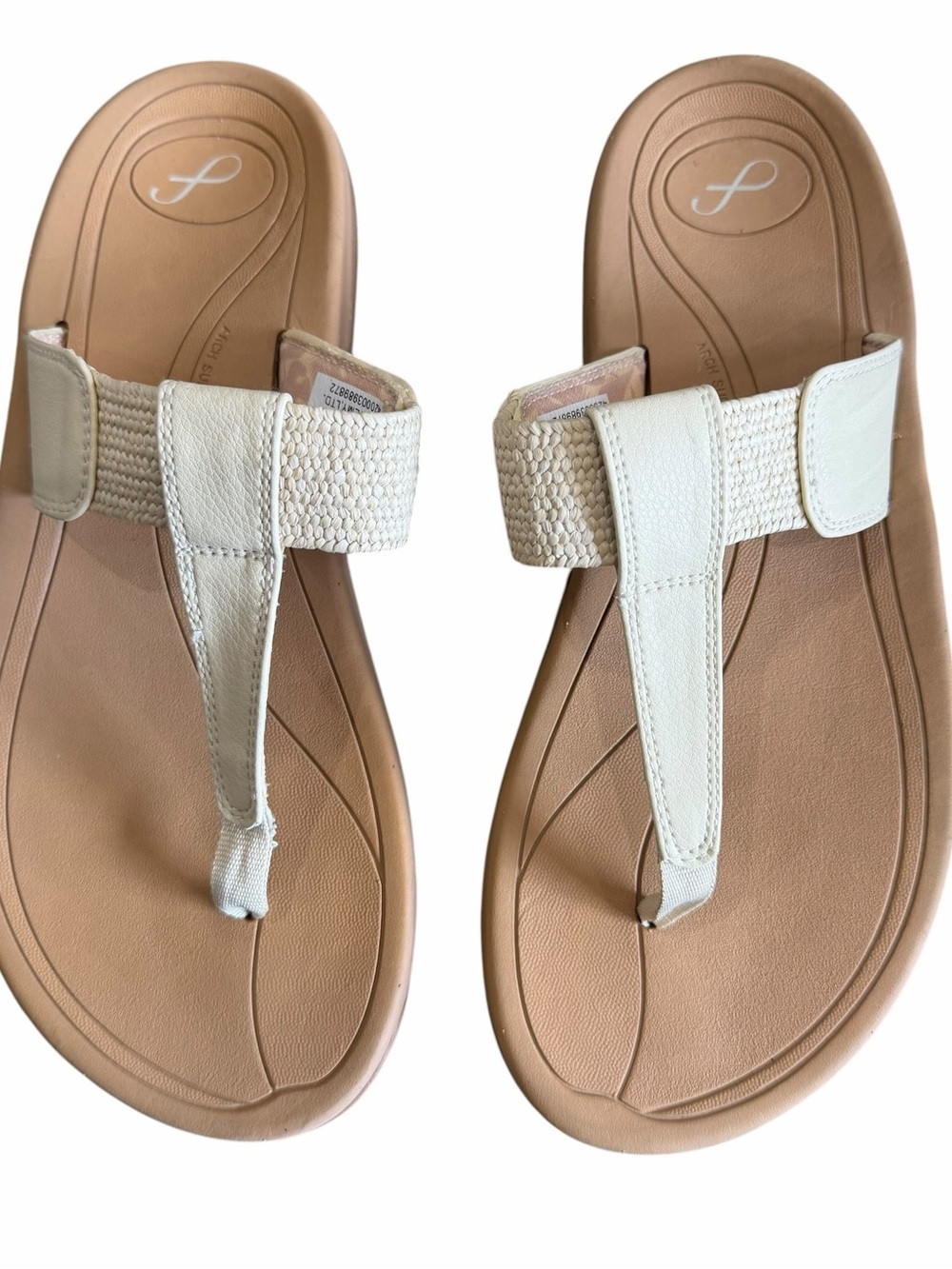 Freely T-Strap Sport Sandals Women's 8 Cream NWT Arch Support Comfort Flip Flops